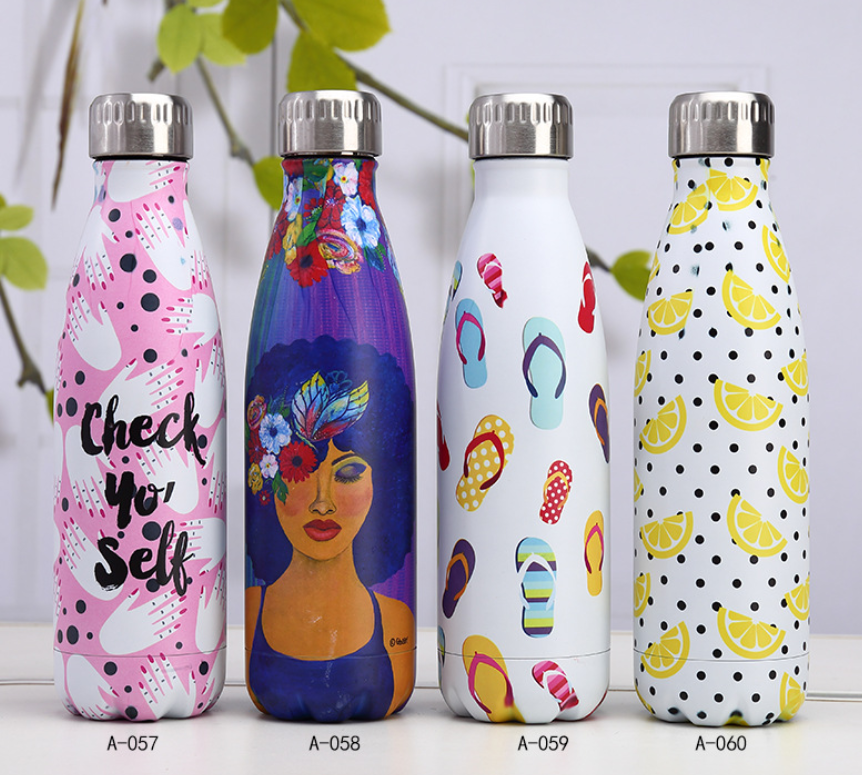 Portable 304 stainless steel insulated water bottle 500ml in vibrant color with secure lid