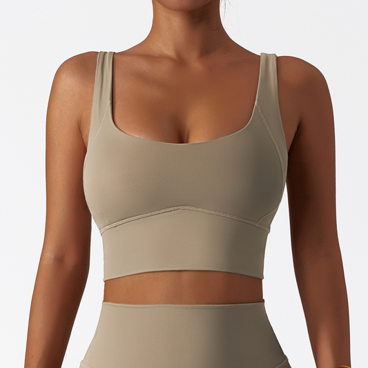 Nude Feel Comfort Sports Bra seamless design with removable pads for shockproof support during workouts