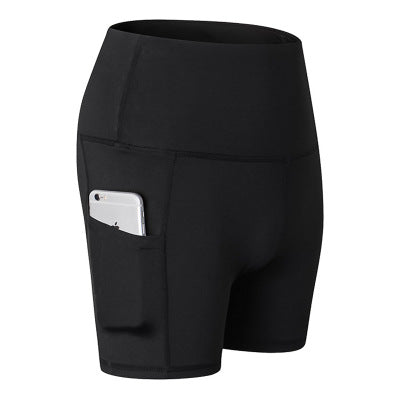 Tight-fit workout shorts for yoga in black with elastic waistband and stretchy fabric