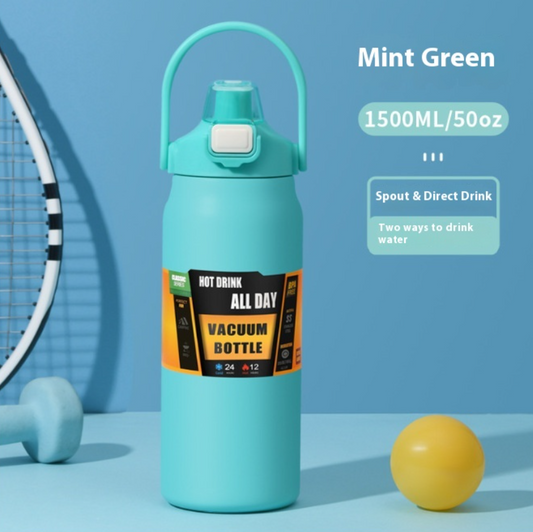 Stainless Steel Insulated Straw Bottle with built-in straw lid and double-wall insulation for hot and cold drinks
