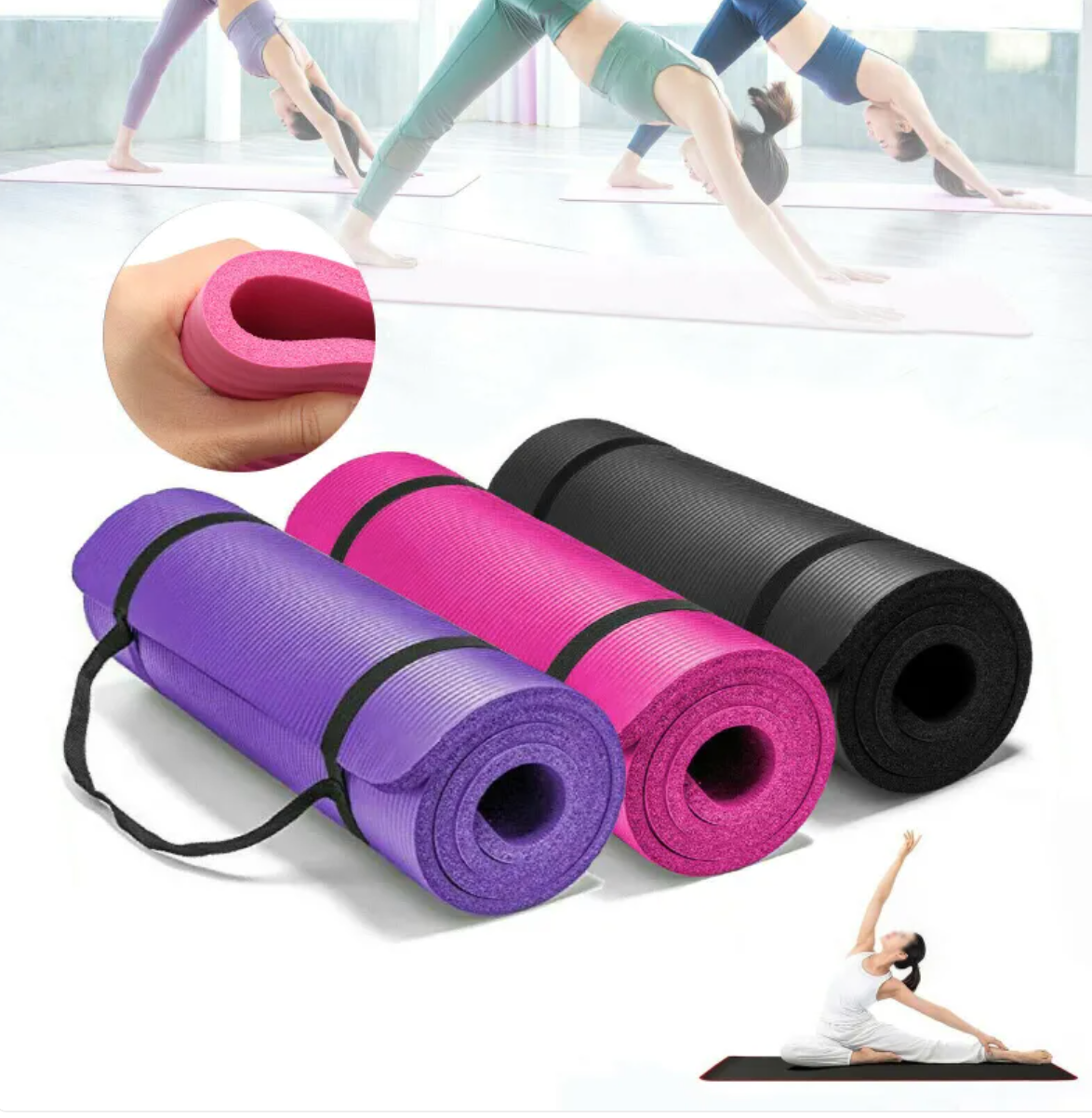 Widened Non-slip Fitness MatHigh-density NBR yoga mat measuring 183x61x1 cm and 10mm thick, designed for sports, fitness, and yoga. Features a widened, non-slip surface and is eco-friendly. MatFitness EquipmentBeauty Babeez FitsBeauty Babeez Fits LLCWidened Non-slip