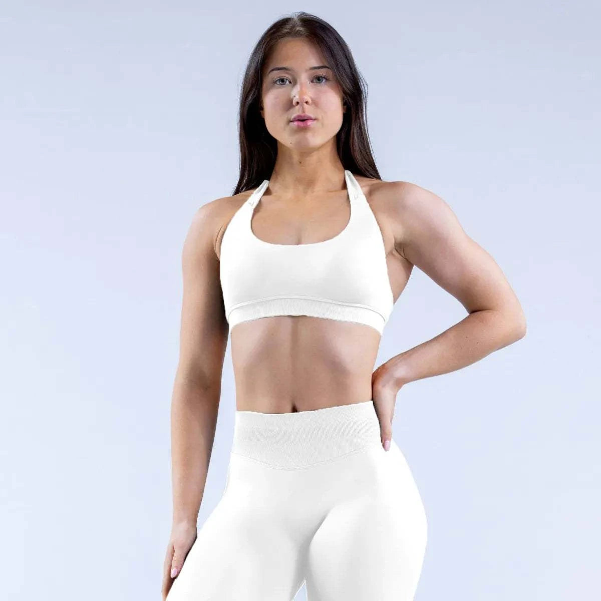 High Elastic Seamless Nylon Halter Yoga Bra And Short Set