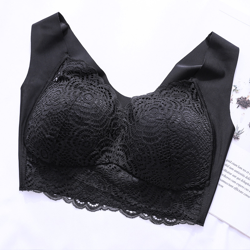 Plus Size Wire-Free Lace Full Cup Seamless Vest Bra