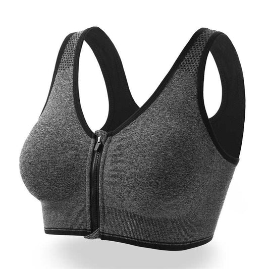 Plus size shockproof seamless front zipper sports bra for fitness in black, blue, and fuchsia colors