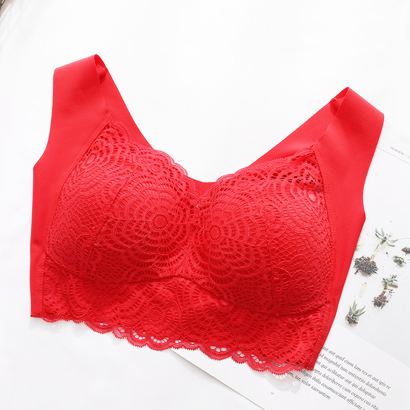 Plus Size Wire-Free Lace Full Cup Seamless Vest Bra