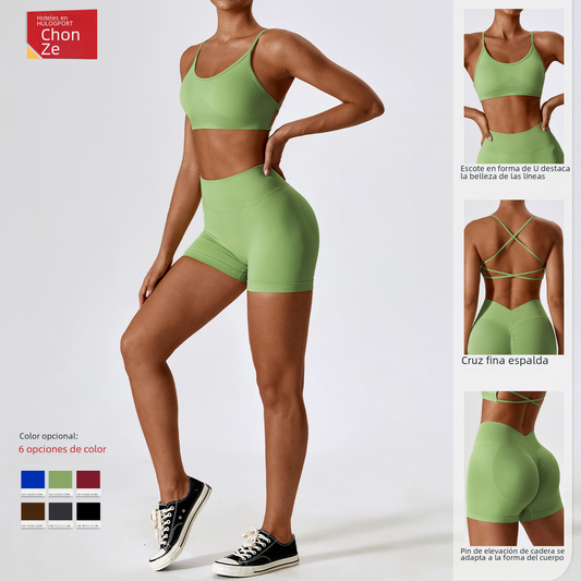 Woman wearing seamless yoga outfit in red, designed for comfort and quick dry performance