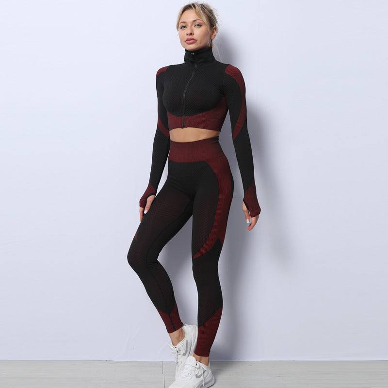 3-Piece Women's Seamless Yoga Set – Leggings, Crop Top & Sports Bra