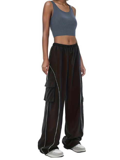 Women's Striped Tracks wide leg joggers with high waist and side stripes in black streetwear style