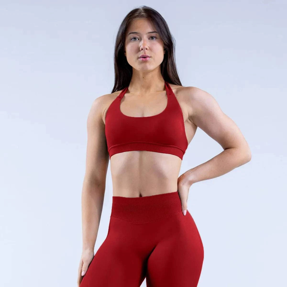 High Elastic Seamless Nylon Halter Yoga Bra And Short Set