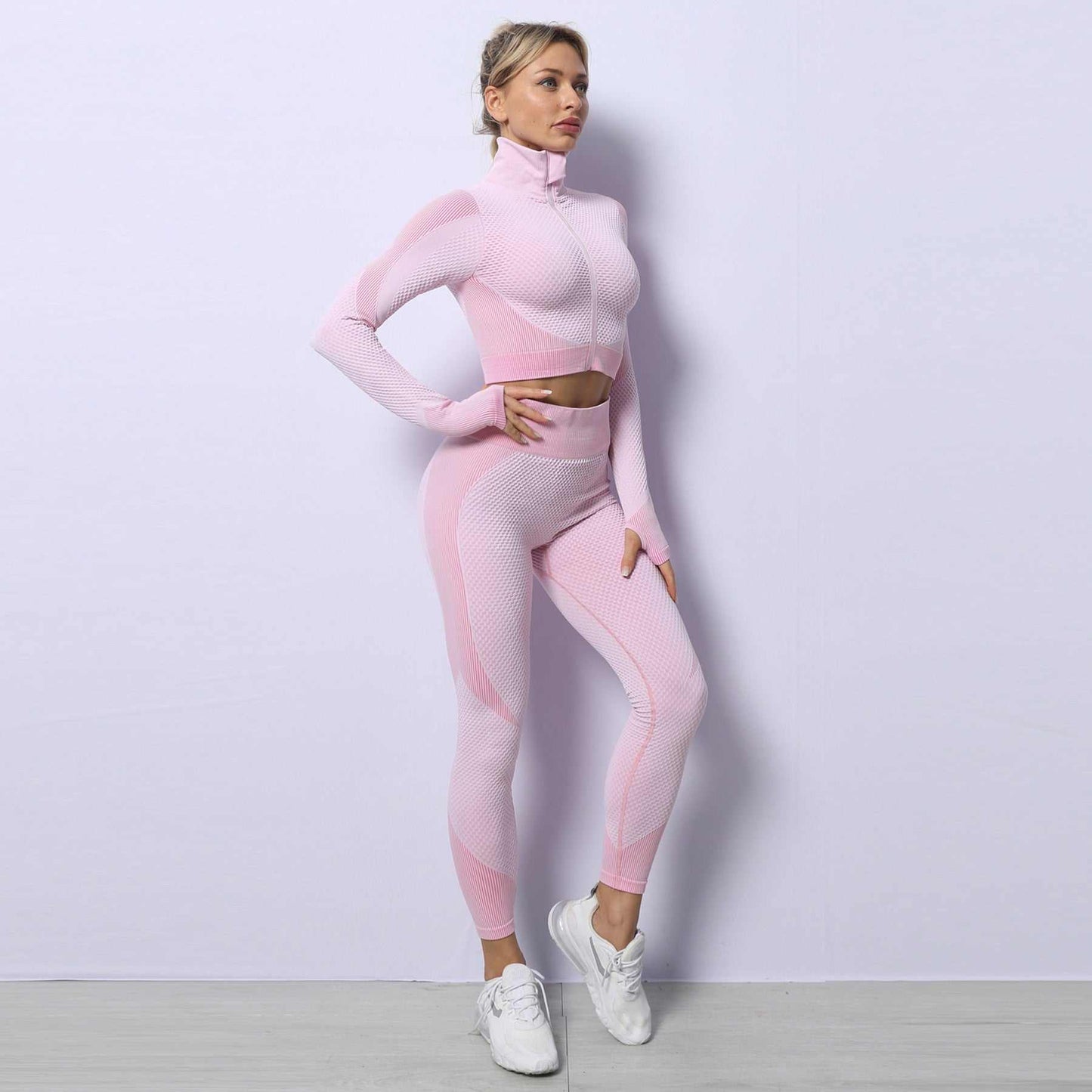 3-Piece Women's Seamless Yoga Set – Leggings, Crop Top & Sports Bra