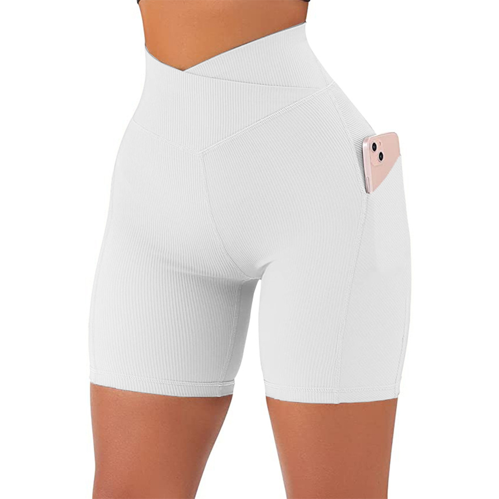High Waist Cross Workout Shorts with Side Pockets