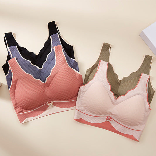 Plus size seamless wireless sports sleep bra for women in multiple colors with elegant back design