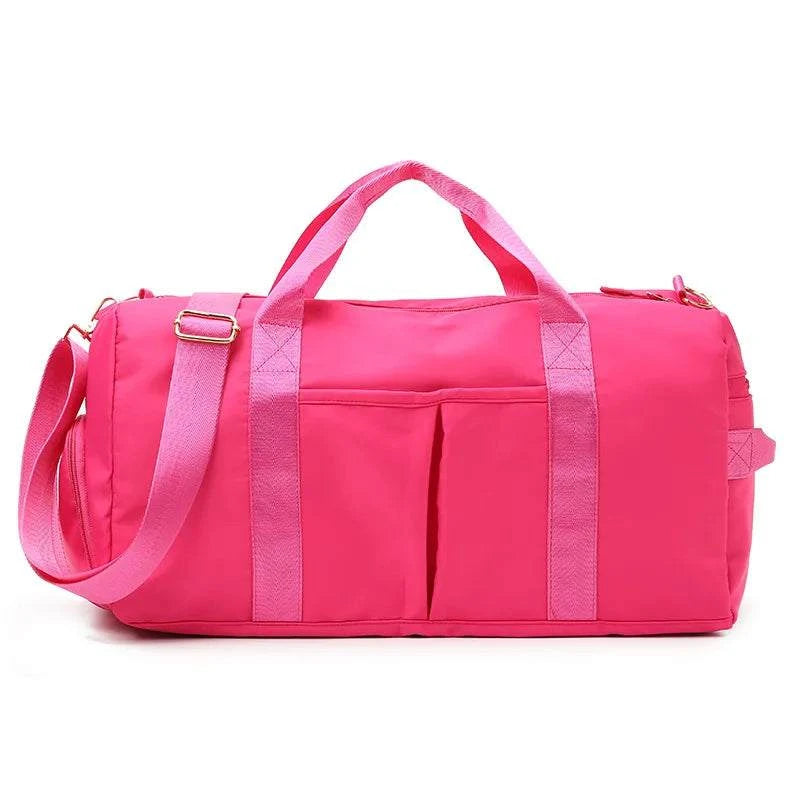 Large-capacity sports gym bag for women with multiple pockets and yoga mat compartment