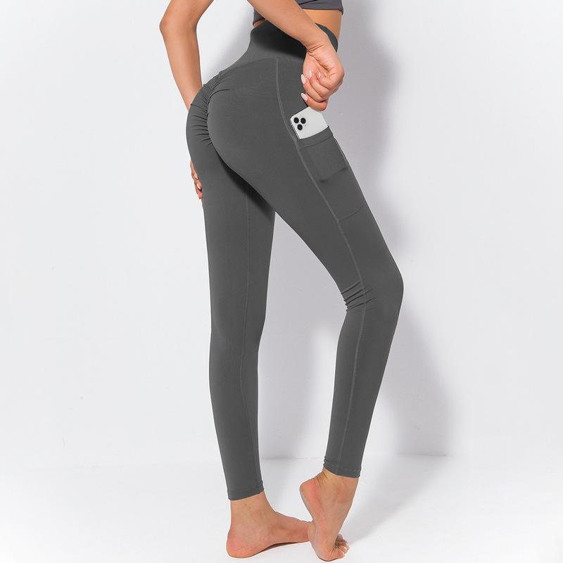 Pure Color Hip-Lifting Fitness Pants in multiple colors and sizes, made from cotton blend with nylon and spandex for comfort and shape.