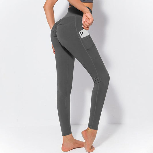 Pure Color Hip-Lifting Fitness Pants in multiple colors and sizes, made from cotton blend with nylon and spandex for comfort and shape.