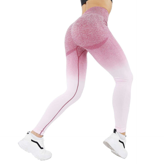 Seamless high-waist yoga set with gradient color design for fitness and yoga workouts