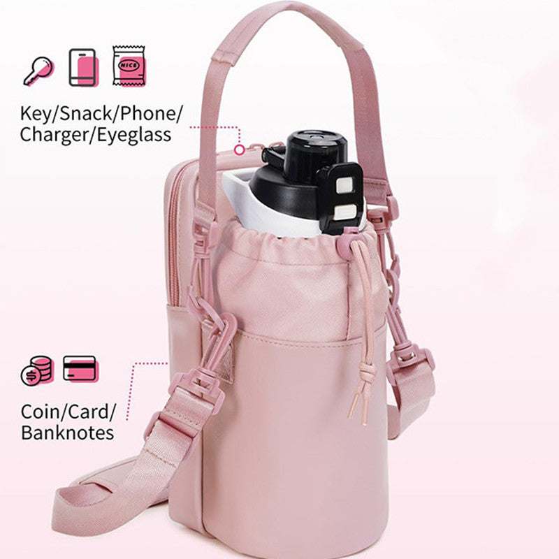 Insulated water bottle bag with adjustable strap and thermal insulation for hiking and outdoor use
