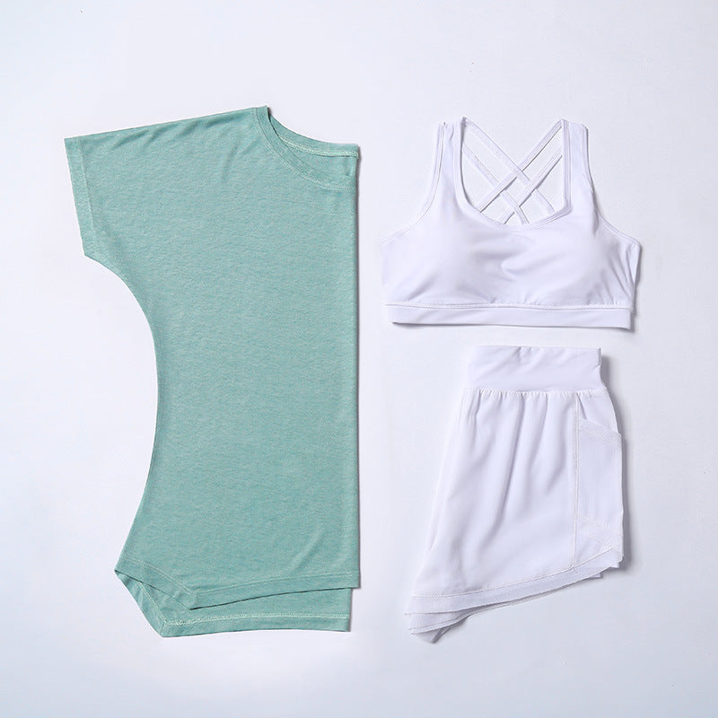 3-Piece Yoga Set with Short Sleeve & Quick-Dry Fabric