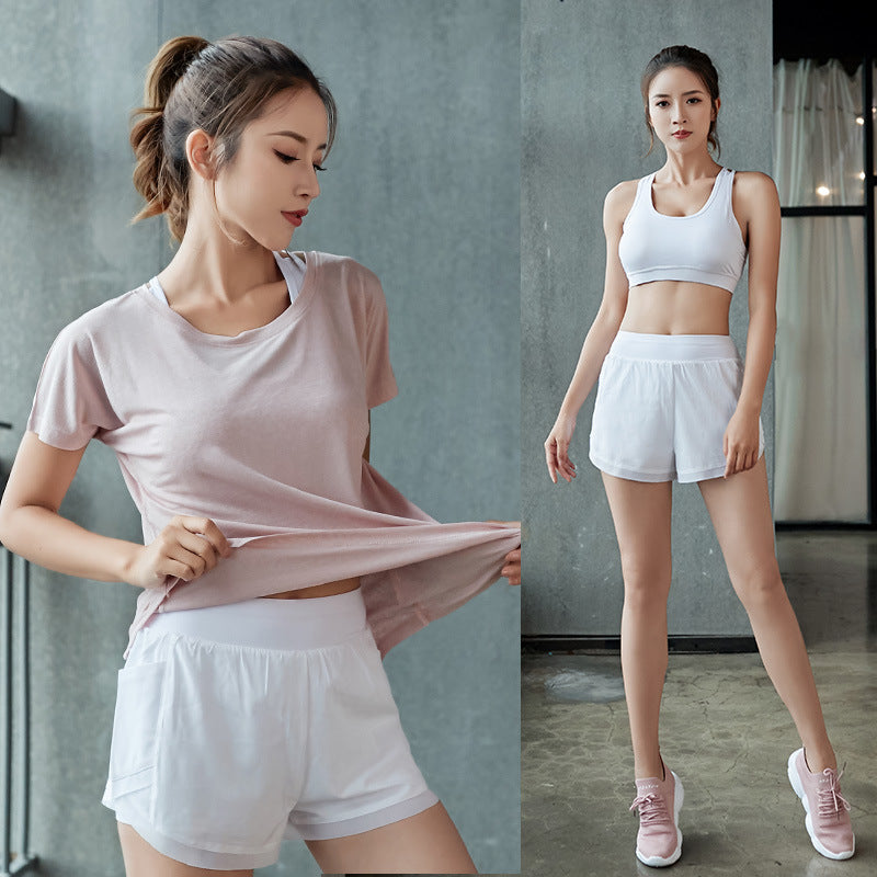 3-Piece Yoga Set with Short Sleeve & Quick-Dry Fabric