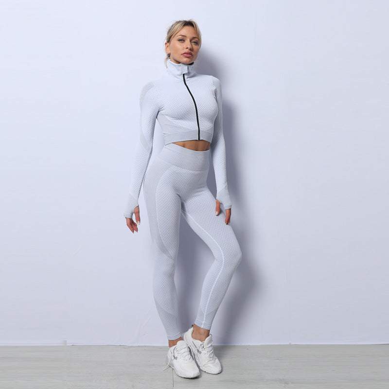 3-Piece Women's Seamless Yoga Set – Leggings, Crop Top & Sports Bra