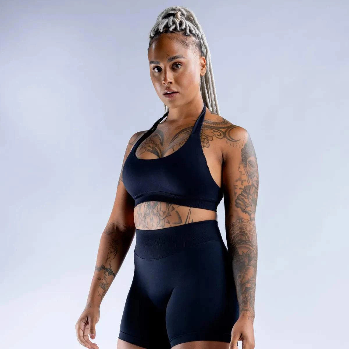 High Elastic Seamless Nylon Halter Yoga Bra And Short Set