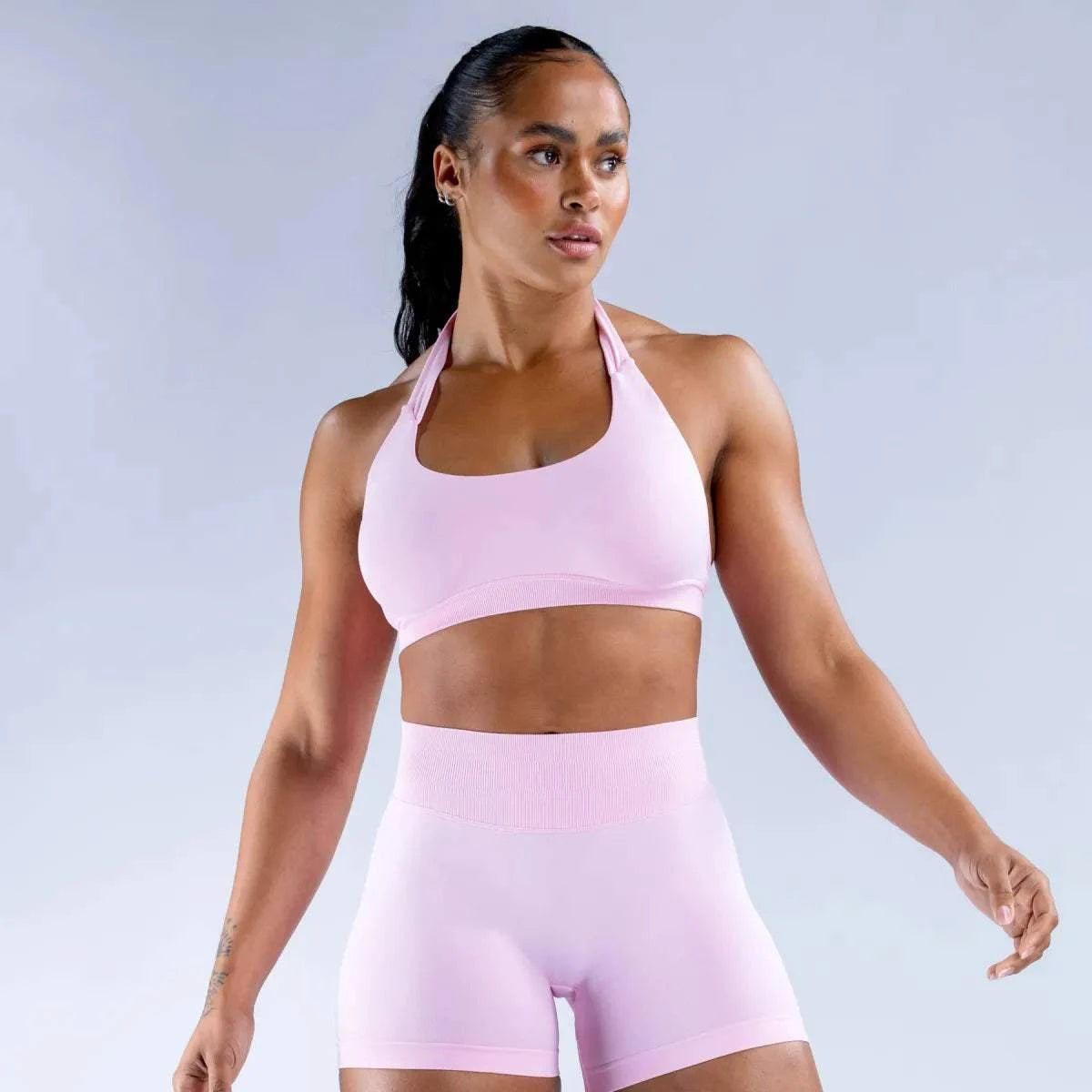 High Elastic Seamless Nylon Halter Yoga Bra And Short Set
