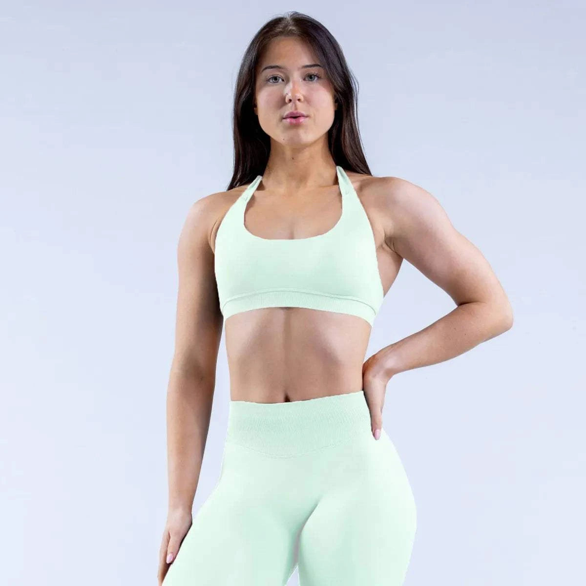 High Elastic Seamless Nylon Halter Yoga Bra And Short Set