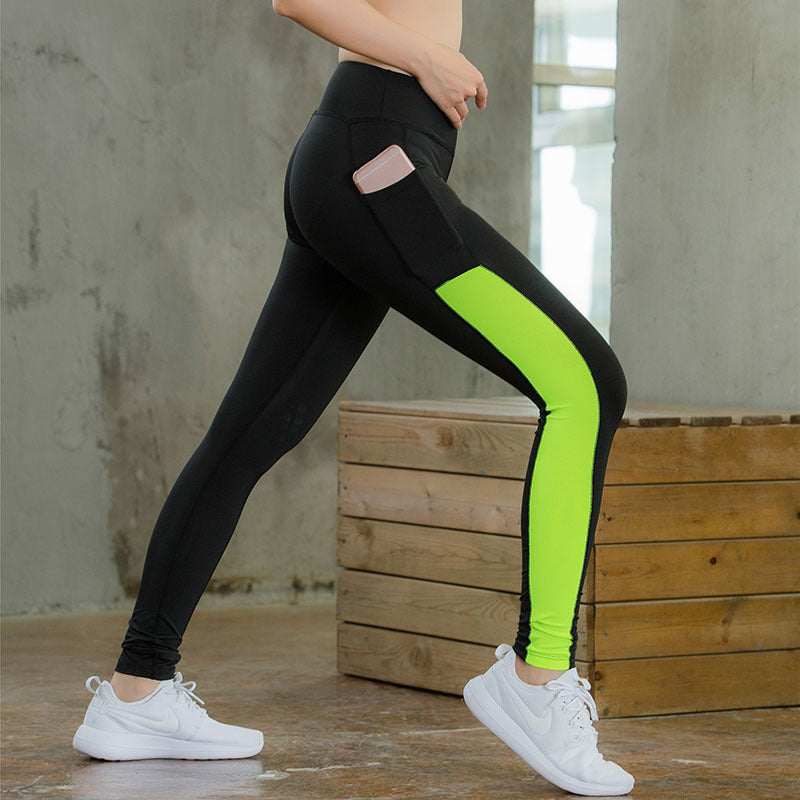 Seamless Color-Block Yoga Pants with Pockets