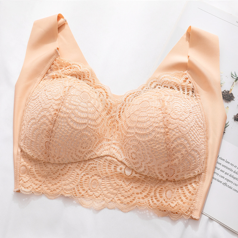 Plus Size Wire-Free Lace Full Cup Seamless Vest Bra
